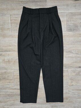 Zara Pleated High Rise Trouser Pants Womens Dark Grey Cinch Waist Office 2